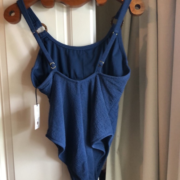 Shade and Shore Square Neck Puckered High Leg Blue Swimsuit - Picture 8 of 10